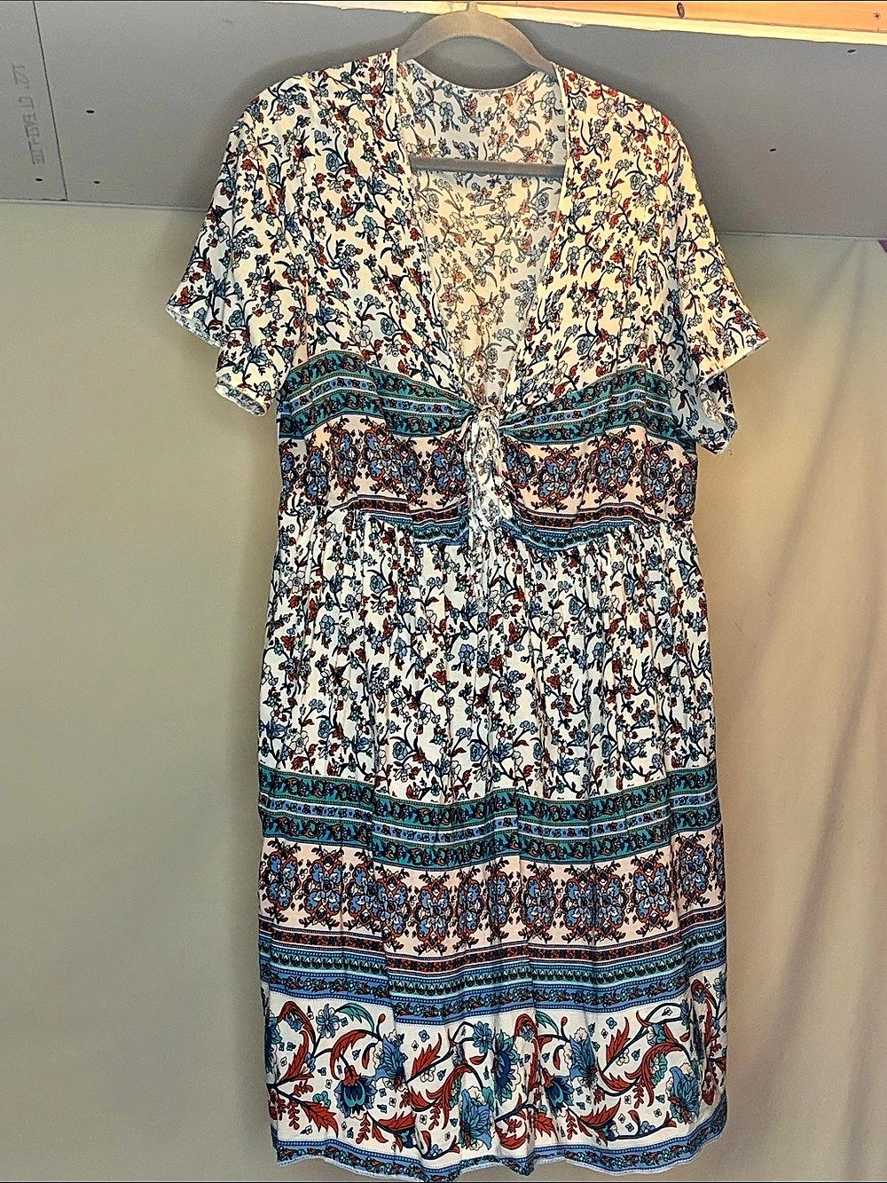Floral Maxi Dress in White & Blue Like New